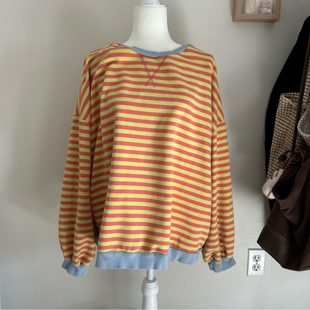 UEU Striped Colorful Pullover Sweatshirt Size 2XL Long Sleeve Yellow Orange Blue